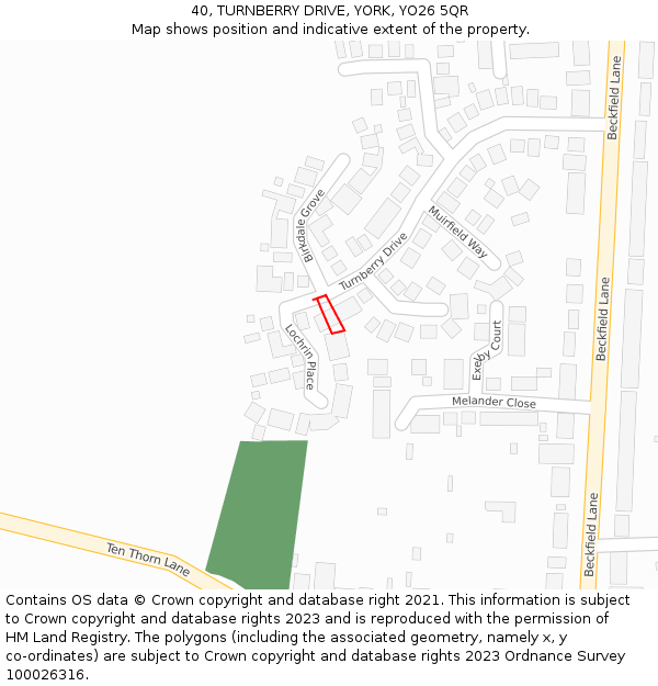 40, TURNBERRY DRIVE, YORK, YO26 5QR: Location map and indicative extent of plot