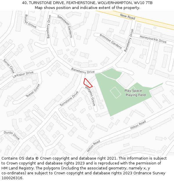 40, TURNSTONE DRIVE, FEATHERSTONE, WOLVERHAMPTON, WV10 7TB: Location map and indicative extent of plot