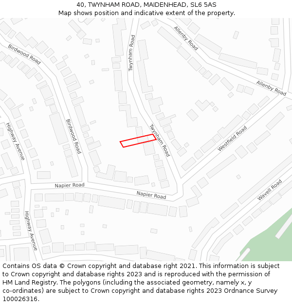 40, TWYNHAM ROAD, MAIDENHEAD, SL6 5AS: Location map and indicative extent of plot