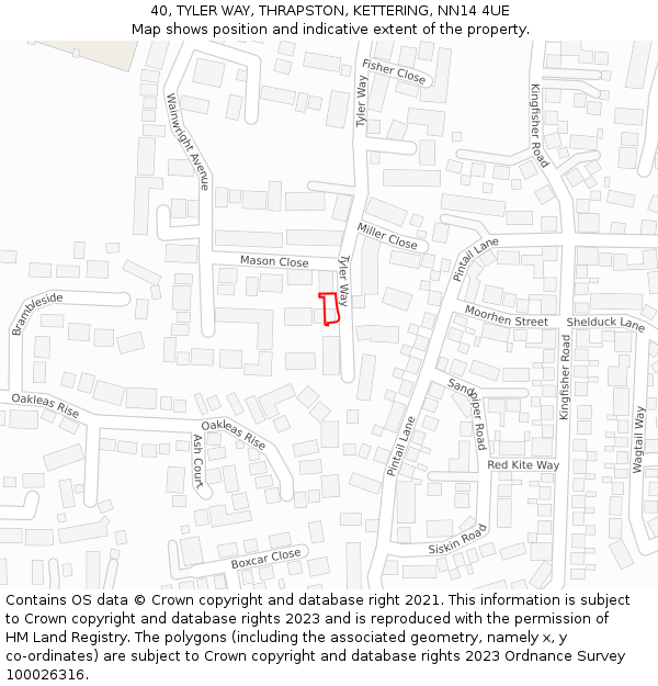 40, TYLER WAY, THRAPSTON, KETTERING, NN14 4UE: Location map and indicative extent of plot