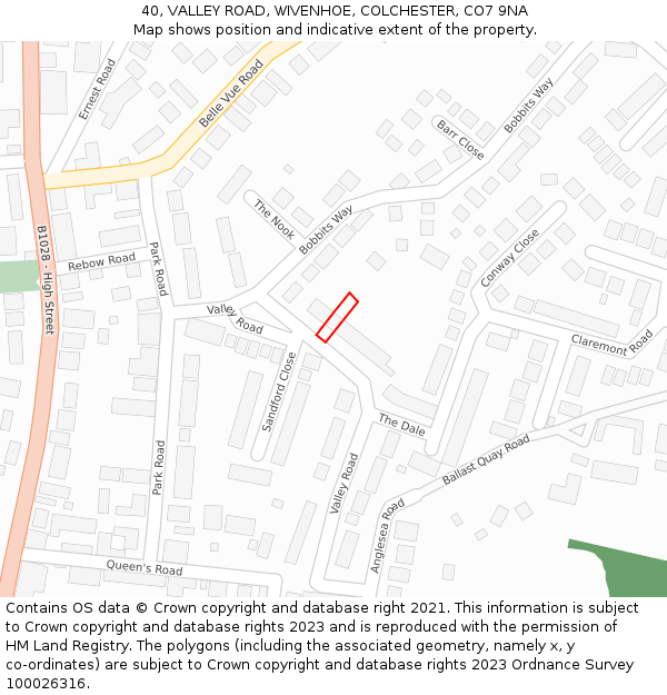 40, VALLEY ROAD, WIVENHOE, COLCHESTER, CO7 9NA: Location map and indicative extent of plot