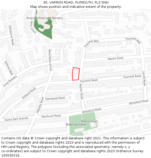 40, VAPRON ROAD, PLYMOUTH, PL3 5NN: Location map and indicative extent of plot