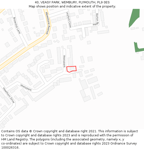 40, VEASY PARK, WEMBURY, PLYMOUTH, PL9 0ES: Location map and indicative extent of plot