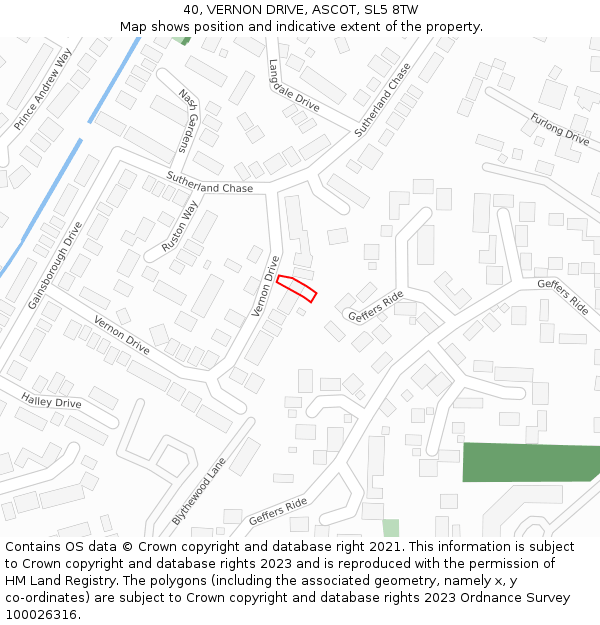 40, VERNON DRIVE, ASCOT, SL5 8TW: Location map and indicative extent of plot