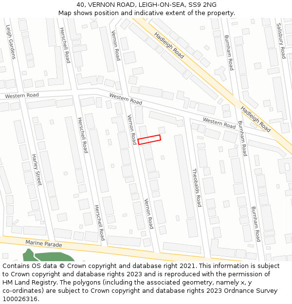 40, VERNON ROAD, LEIGH-ON-SEA, SS9 2NG: Location map and indicative extent of plot