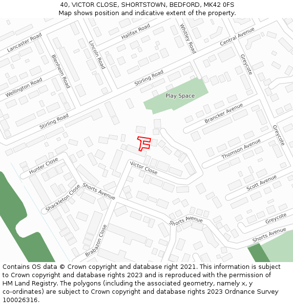 40, VICTOR CLOSE, SHORTSTOWN, BEDFORD, MK42 0FS: Location map and indicative extent of plot