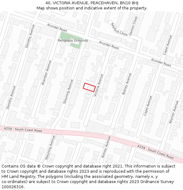 40, VICTORIA AVENUE, PEACEHAVEN, BN10 8HJ: Location map and indicative extent of plot