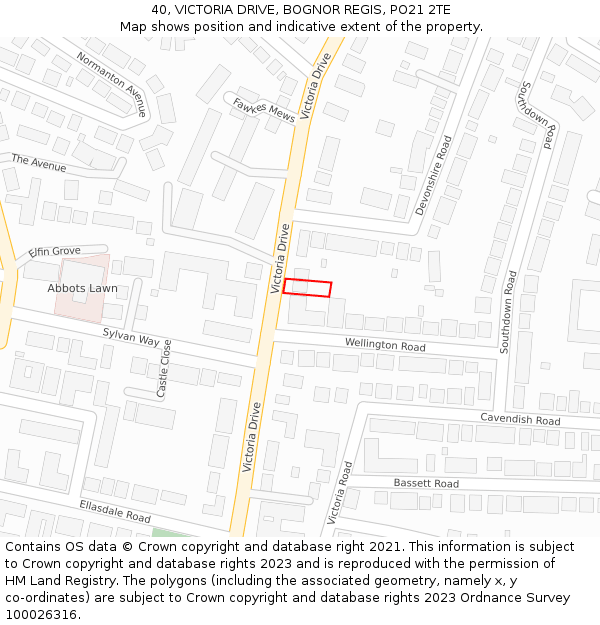 40, VICTORIA DRIVE, BOGNOR REGIS, PO21 2TE: Location map and indicative extent of plot