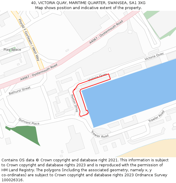 40, VICTORIA QUAY, MARITIME QUARTER, SWANSEA, SA1 3XG: Location map and indicative extent of plot