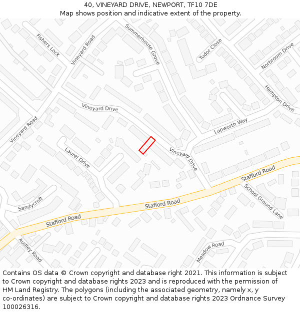 40, VINEYARD DRIVE, NEWPORT, TF10 7DE: Location map and indicative extent of plot