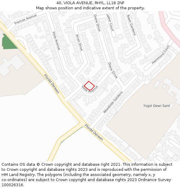 40, VIOLA AVENUE, RHYL, LL18 2NF: Location map and indicative extent of plot