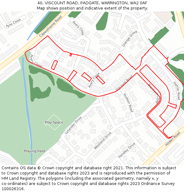 40, VISCOUNT ROAD, PADGATE, WARRINGTON, WA2 0AF: Location map and indicative extent of plot