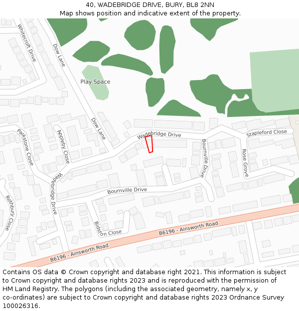 40, WADEBRIDGE DRIVE, BURY, BL8 2NN: Location map and indicative extent of plot