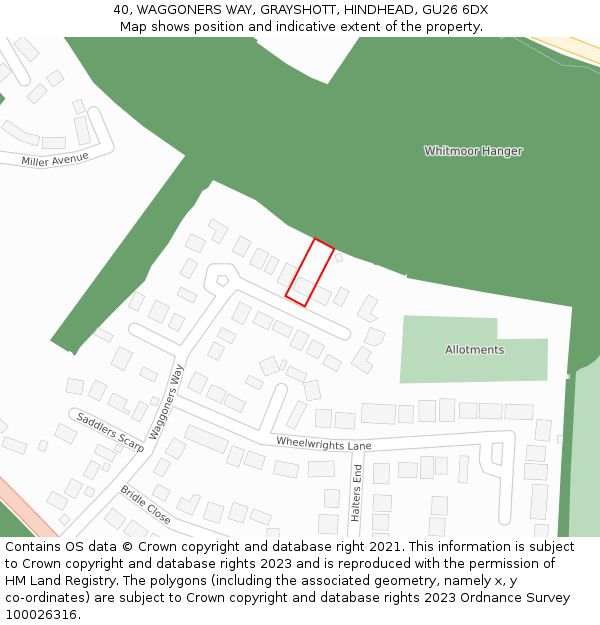 40, WAGGONERS WAY, GRAYSHOTT, HINDHEAD, GU26 6DX: Location map and indicative extent of plot
