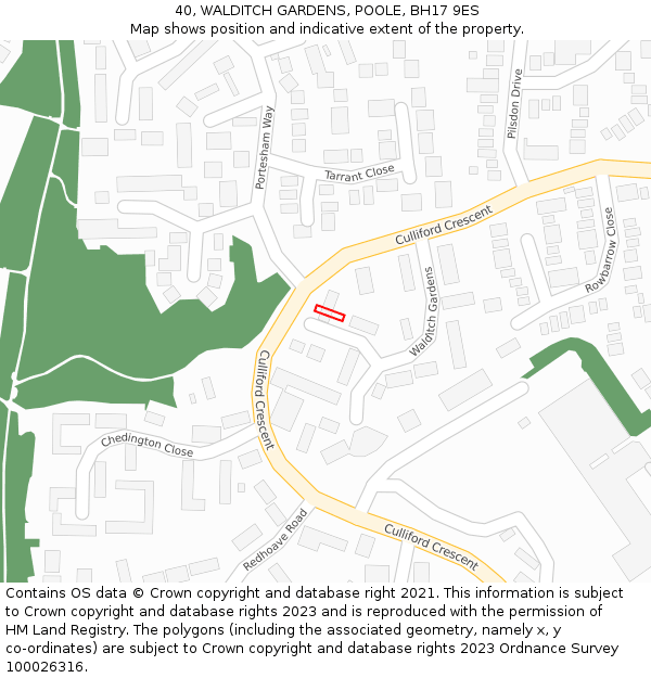 40, WALDITCH GARDENS, POOLE, BH17 9ES: Location map and indicative extent of plot