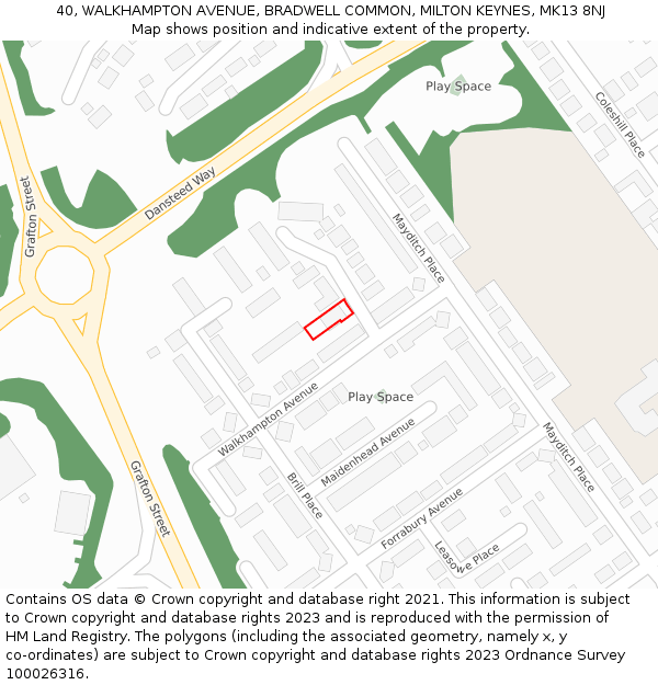 40, WALKHAMPTON AVENUE, BRADWELL COMMON, MILTON KEYNES, MK13 8NJ: Location map and indicative extent of plot