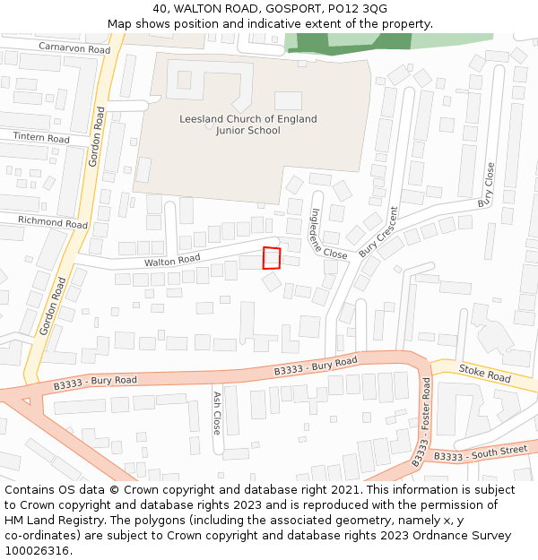 40, WALTON ROAD, GOSPORT, PO12 3QG: Location map and indicative extent of plot