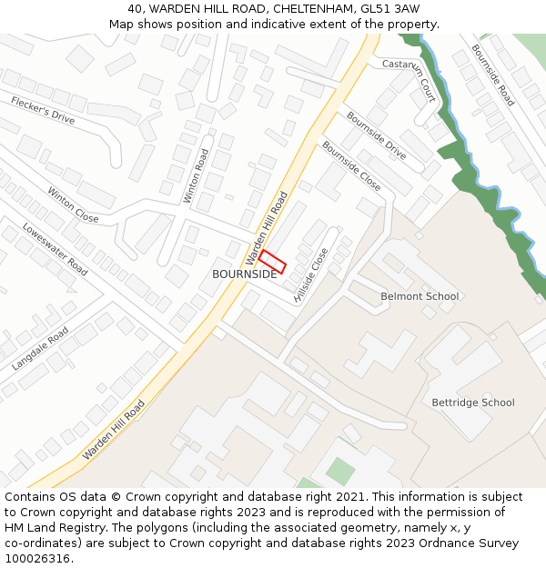 40, WARDEN HILL ROAD, CHELTENHAM, GL51 3AW: Location map and indicative extent of plot