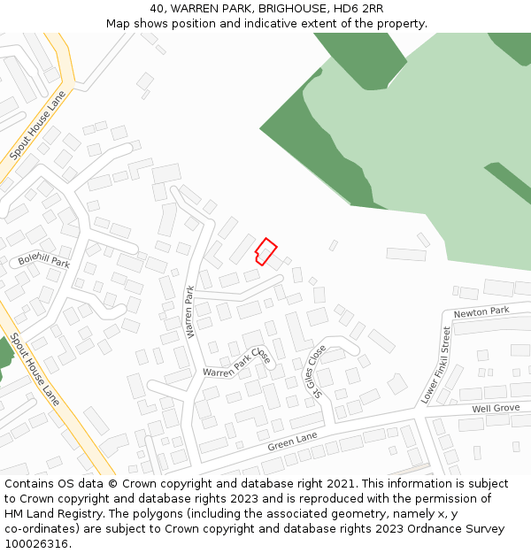 40, WARREN PARK, BRIGHOUSE, HD6 2RR: Location map and indicative extent of plot