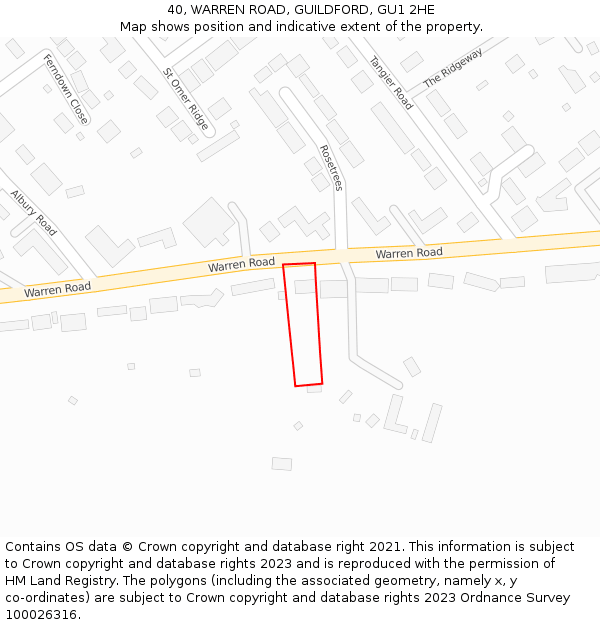 40, WARREN ROAD, GUILDFORD, GU1 2HE: Location map and indicative extent of plot