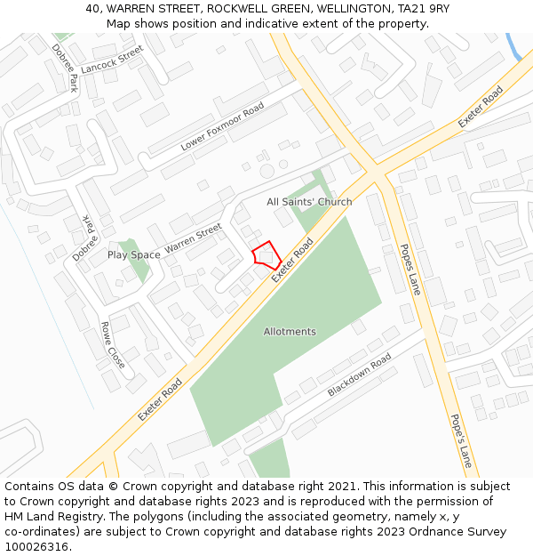 40, WARREN STREET, ROCKWELL GREEN, WELLINGTON, TA21 9RY: Location map and indicative extent of plot