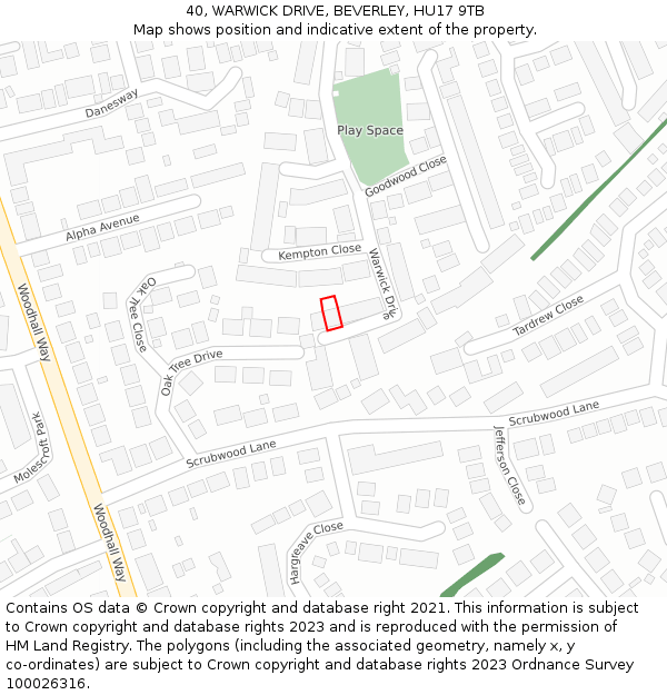 40, WARWICK DRIVE, BEVERLEY, HU17 9TB: Location map and indicative extent of plot