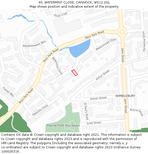 40, WATERMINT CLOSE, CANNOCK, WS12 2GL: Location map and indicative extent of plot