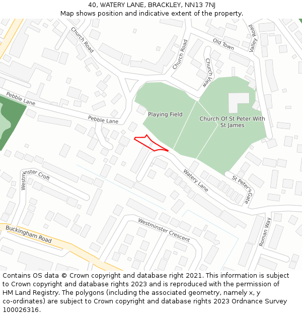 40, WATERY LANE, BRACKLEY, NN13 7NJ: Location map and indicative extent of plot