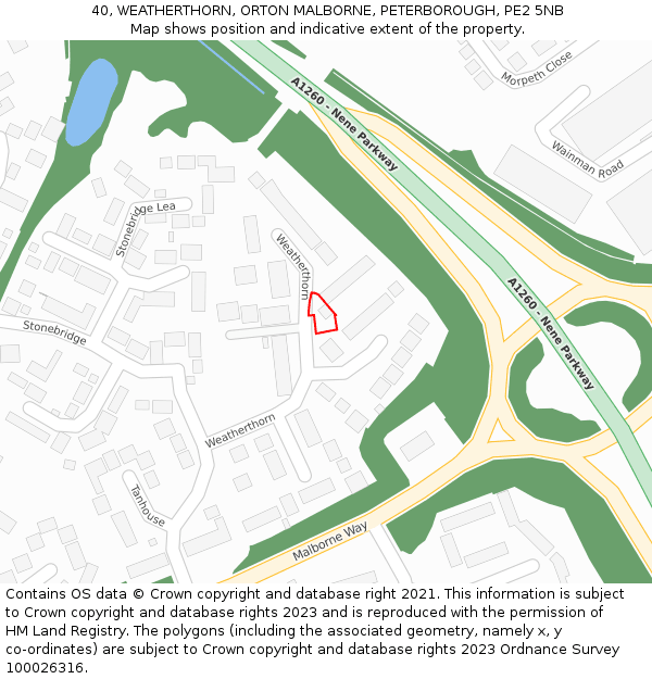 40, WEATHERTHORN, ORTON MALBORNE, PETERBOROUGH, PE2 5NB: Location map and indicative extent of plot