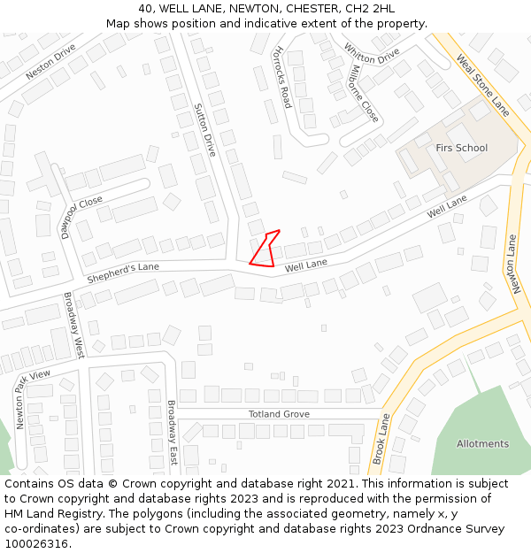 40, WELL LANE, NEWTON, CHESTER, CH2 2HL: Location map and indicative extent of plot