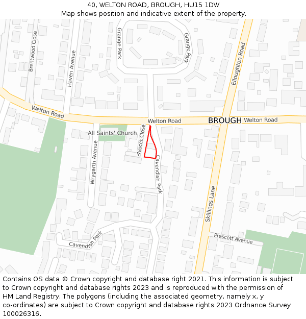 40, WELTON ROAD, BROUGH, HU15 1DW: Location map and indicative extent of plot