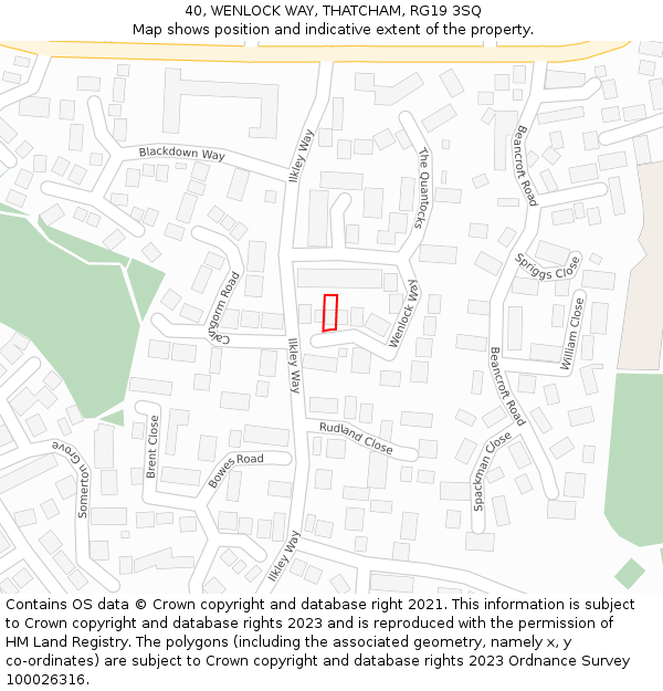 40, WENLOCK WAY, THATCHAM, RG19 3SQ: Location map and indicative extent of plot