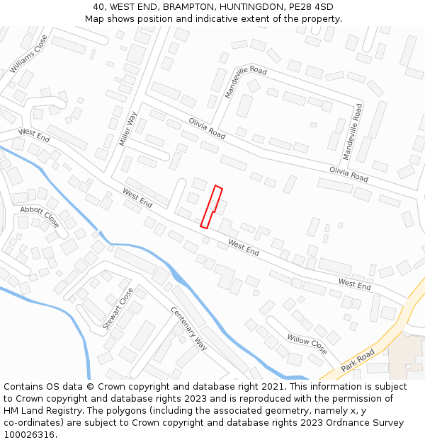 40, WEST END, BRAMPTON, HUNTINGDON, PE28 4SD: Location map and indicative extent of plot