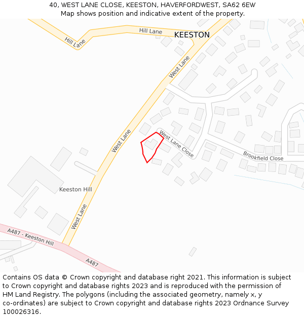 40, WEST LANE CLOSE, KEESTON, HAVERFORDWEST, SA62 6EW: Location map and indicative extent of plot