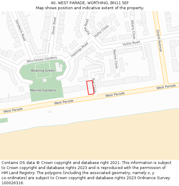 40, WEST PARADE, WORTHING, BN11 5EF: Location map and indicative extent of plot