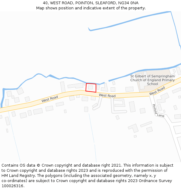 40, WEST ROAD, POINTON, SLEAFORD, NG34 0NA: Location map and indicative extent of plot