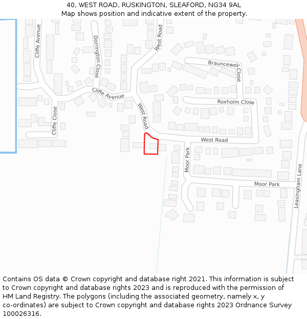 40, WEST ROAD, RUSKINGTON, SLEAFORD, NG34 9AL: Location map and indicative extent of plot