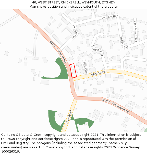 40, WEST STREET, CHICKERELL, WEYMOUTH, DT3 4DY: Location map and indicative extent of plot