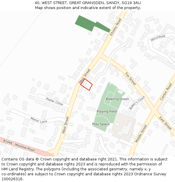 40, WEST STREET, GREAT GRANSDEN, SANDY, SG19 3AU: Location map and indicative extent of plot