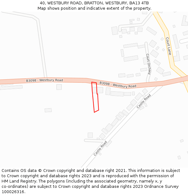 40, WESTBURY ROAD, BRATTON, WESTBURY, BA13 4TB: Location map and indicative extent of plot