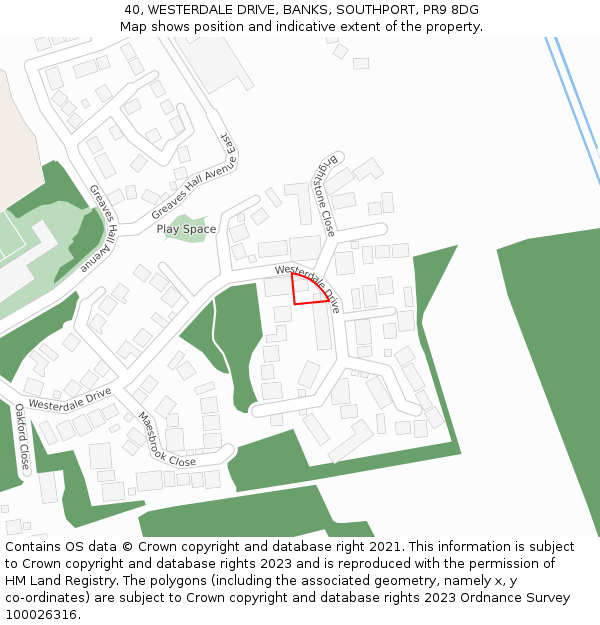 40, WESTERDALE DRIVE, BANKS, SOUTHPORT, PR9 8DG: Location map and indicative extent of plot