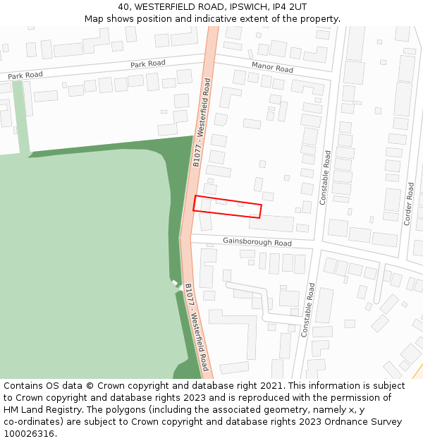 40, WESTERFIELD ROAD, IPSWICH, IP4 2UT: Location map and indicative extent of plot