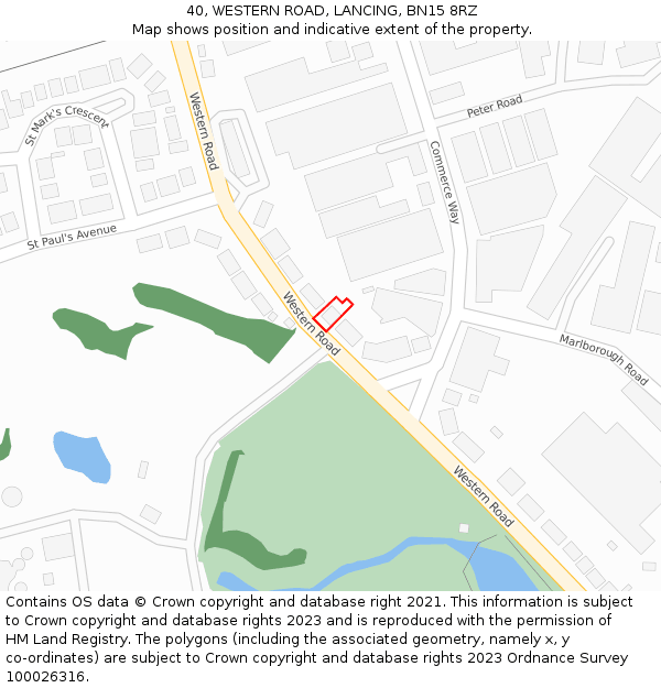 40, WESTERN ROAD, LANCING, BN15 8RZ: Location map and indicative extent of plot