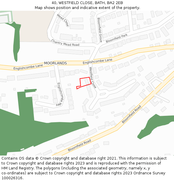 40, WESTFIELD CLOSE, BATH, BA2 2EB: Location map and indicative extent of plot