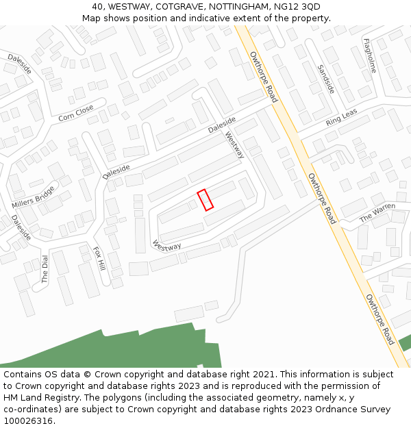 40, WESTWAY, COTGRAVE, NOTTINGHAM, NG12 3QD: Location map and indicative extent of plot