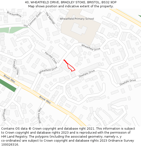 40, WHEATFIELD DRIVE, BRADLEY STOKE, BRISTOL, BS32 9DP: Location map and indicative extent of plot