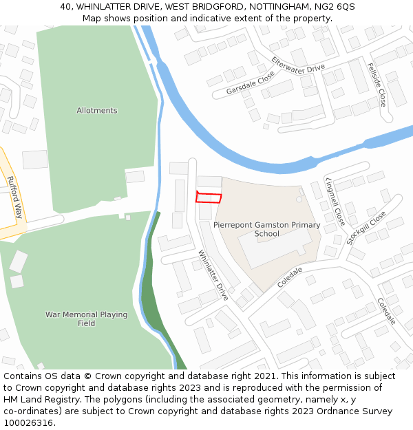 40, WHINLATTER DRIVE, WEST BRIDGFORD, NOTTINGHAM, NG2 6QS: Location map and indicative extent of plot