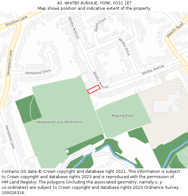 40, WHITBY AVENUE, YORK, YO31 1ET: Location map and indicative extent of plot