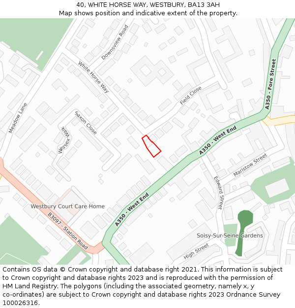 40, WHITE HORSE WAY, WESTBURY, BA13 3AH: Location map and indicative extent of plot