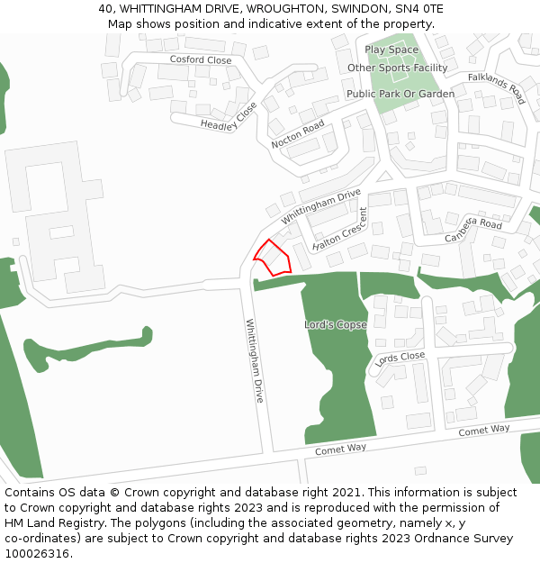 40, WHITTINGHAM DRIVE, WROUGHTON, SWINDON, SN4 0TE: Location map and indicative extent of plot